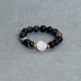 Agat facettierte Kugel, Ø ca. 4 mm; Roséquarz facettiert, 6×5 mm; Stretch-Ring
