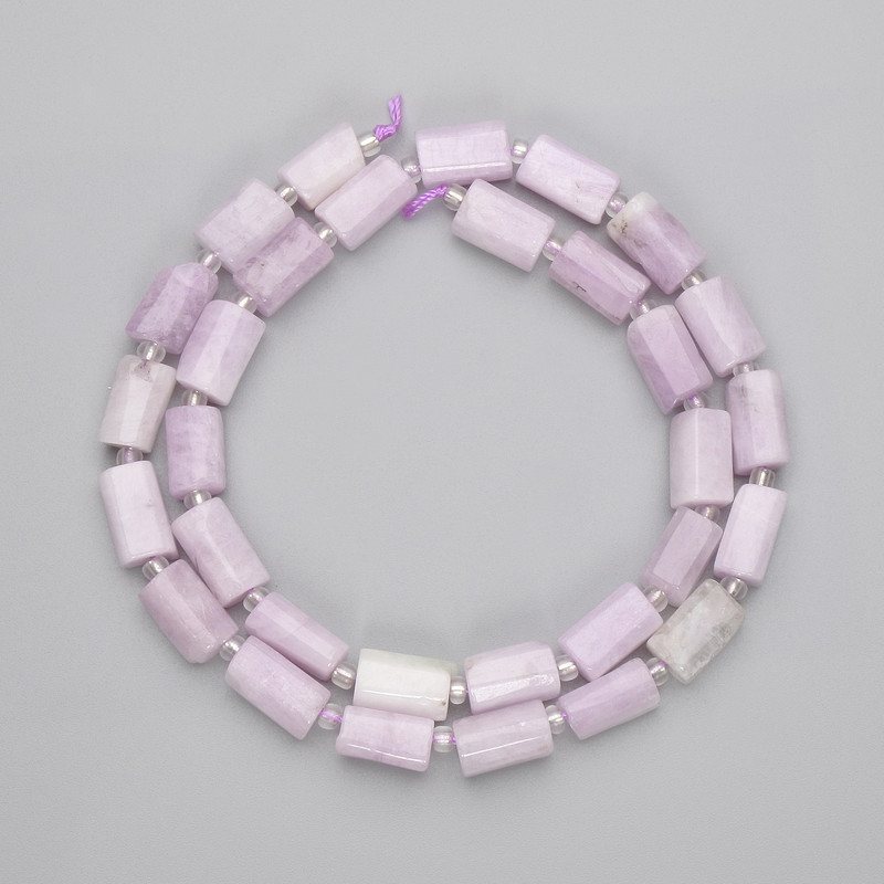 Kunzit-Perlen, facettiert, Durchmesser 10–11 × 6,5 mm, 5 mm ±, Glasperlen 3 mm ±, auf einer Schnur ca. 40 cm lang