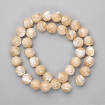 Beige-Perlmuttperlen, glatte Kugeln, Durchmesser 10,5 mm, Länge ca. 39 cm, auf Nylon-Schnur