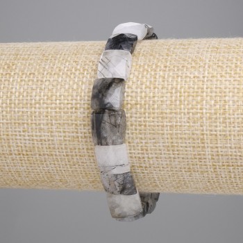 Armband aus Haarquarz (Rutilquarz), facettierte quadratische Perlen, Perlengröße ca. 9–10 mm, Elastikband, Länge ca. 18 cm