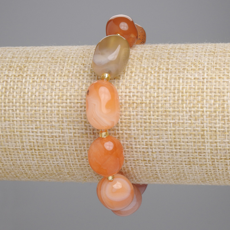 Armband aus Sardonyx, polierte Perlen, Durchmesser 13–17 × 11–13 mm ±, 3 mm Perlen ±, Länge 18 cm ±, Stretch-Armband