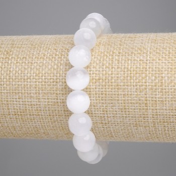 Armband aus Selenit – glatte Kugel, Durchmesser ca. 10 mm, Länge ca. 18 cm, Stretch