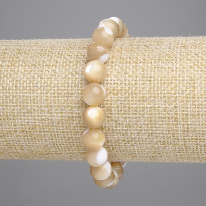 Beiges Perlmutt-Armband, glatte Kugeln, Durchmesser ca. 8,5 mm, Länge ca. 18 cm, Stretch
