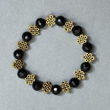 Achat-Armband (künstlich) – facettierte Glasperlen aus tschechischem Glas, Durchmesser ca. 9,5 mm, mit Metall-Einlagen, Länge ca. 18 cm, Stretch