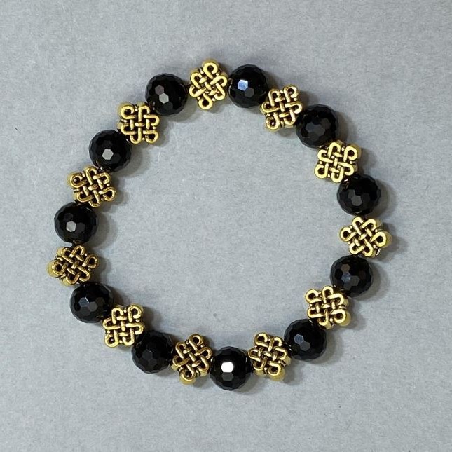 Achat-Armband (künstlich) – facettierte Glasperlen aus tschechischem Glas, Durchmesser ca. 9,5 mm, mit Metall-Einlagen, Länge ca. 18 cm, Stretch