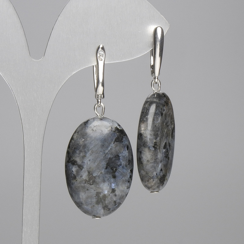 Ohrringe mit Larvikit, oval 30×20 mm, Länge ca. 55 mm