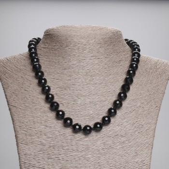 Achat-Halskette (einzeln) Schwarz, tschechisches Glas, facettierte Kugel 10 mm ±, Länge ca. 45 cm ±, mit Verschluss