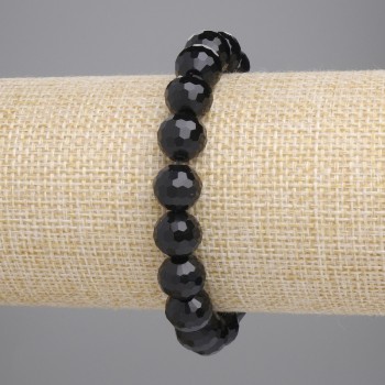 Achat-Armband (künstlich) – schwarzes tschechisches Glas, facettierte Kugeln 10 mm ±, Länge 18 cm, Stretch