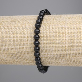 Achat-Armband (einzeln) – schwarzes tschechisches Glas – facettierte Glasperlen 6 mm ± – Länge 18 cm – Stretcharmband