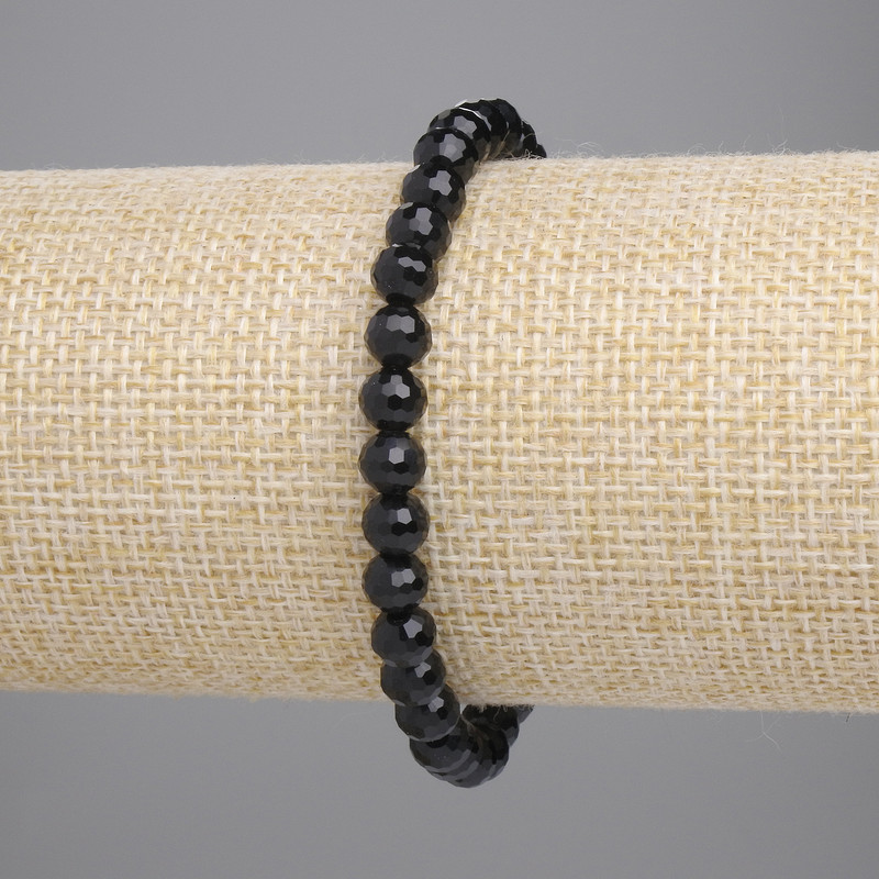 Achat-Armband (einzeln) – schwarzes tschechisches Glas – facettierte Glasperlen 6 mm ± – Länge 18 cm – Stretcharmband