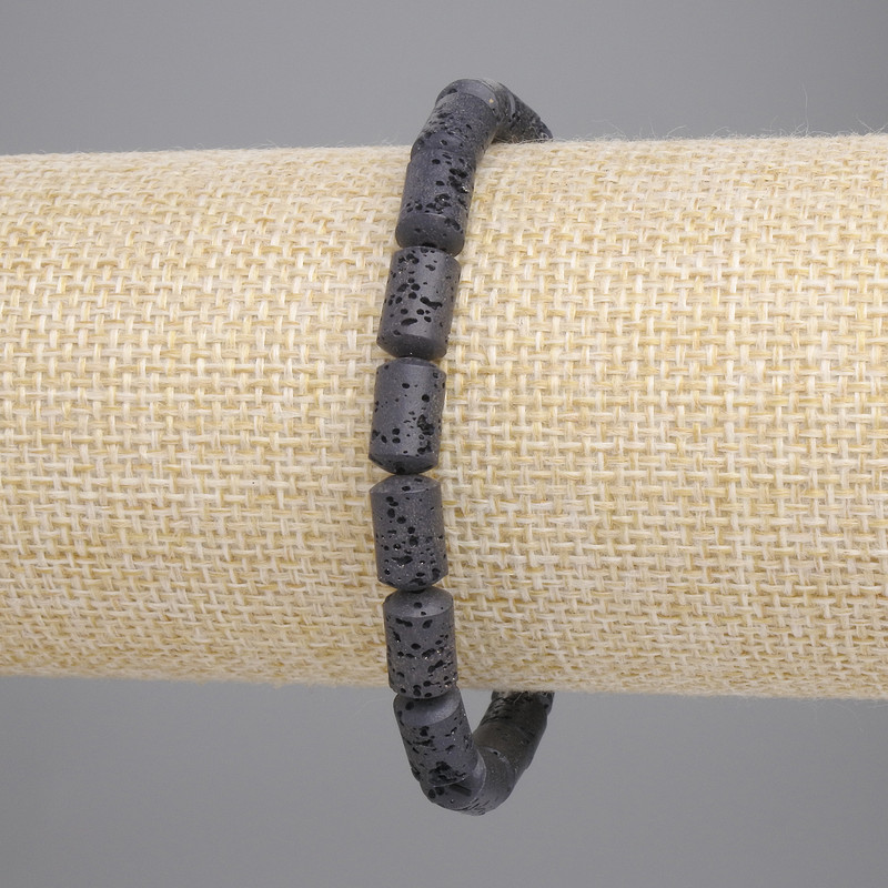 Armband aus schwarzer vulkanischer Lava, zylindrische Perlen, Durchmesser 10×6 mm, Länge ca. 18 cm, Stretch