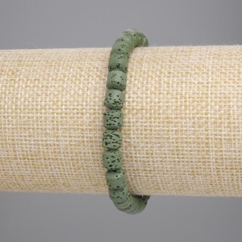 Armband aus grünem Vulkanlava – zylindrische Perlen, Durchmesser ca. 6×6 mm, Länge ca. 18 cm, elastisches Armband