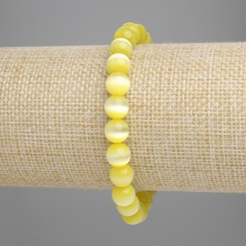 Armband aus gelbem Katzenauge (synthetisch) glatte Kugel, Durchmesser ca. 8 mm, Länge ca. 18 cm, Stretch