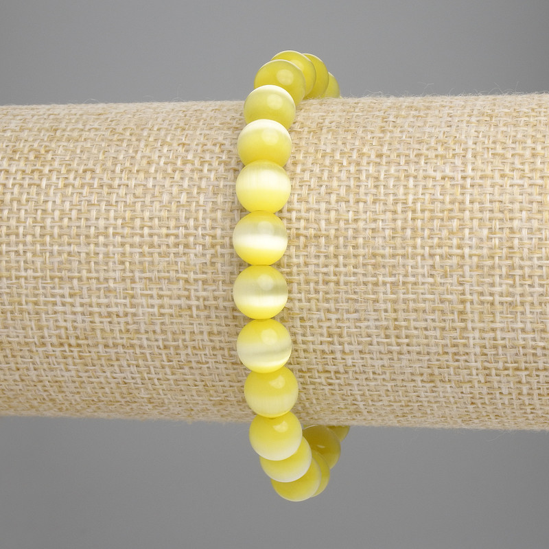Armband aus gelbem Katzenauge (synthetisch) glatte Kugel, Durchmesser ca. 8 mm, Länge ca. 18 cm, Stretch