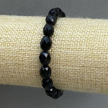 Achat-Armband (Einzelstück) Facettierte tschechische Glas-Körnerperlen, Durchmesser ca. 9,5 × 8 mm, Länge ca. 18 cm – Stretch