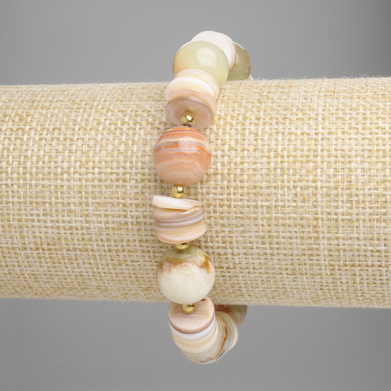 Onyx-Armband, glatte Kugeln 12 mm ±, Rondell-Abstandshalter, Durchmesser 10×2 mm ±, Hämatit 3 mm ±, Länge ca. 18 cm ±, Stretch