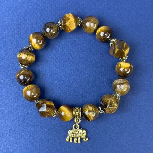 Tigerauge-Armband, glatte Kugeln Ø 10 mm ± und facettierte Perlen Ø 11 mm+, Länge ca. 18 cm ±, Stretch