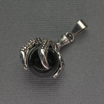Achat-Pfotenanhänger mit Kugel, 18×37 mm ± silberfarbenes Metall