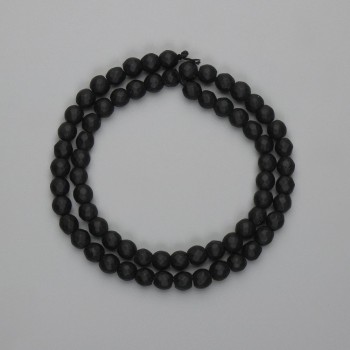 Schungit-Perlen, facettierte Kugeln, Ø ca. 5 mm, Länge ca. 36 cm, auf dem Faden