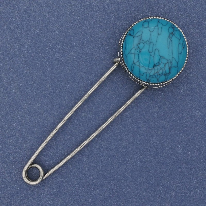 Nadelbrosche Türkis 78×24 mm ± silberfarbene Metallbasis