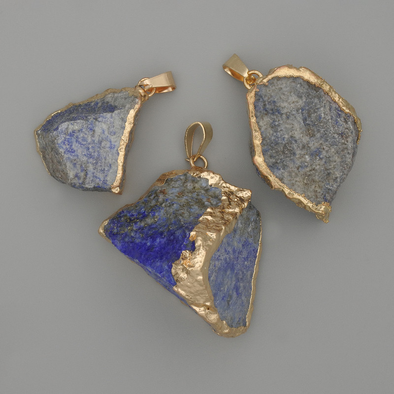 Anhänger Lazurit – roher Stein, ca. 40 × 18 mm, verschiedene Größen, goldfarbenes Metall
