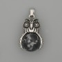 Anhänger Eule – Schnee-Obsidian, silberfarbenes Metall, Durchmesser 30 × 20 mm, Länge 37 mm