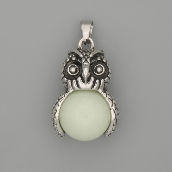 Anhänger Eule aus Onyx, silberfarbenes Metall, Durchmesser 30×20 mm, Länge ca. 37 mm