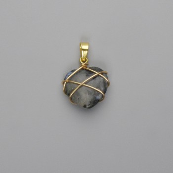 Anhänger Herz im Geflecht aus Labradorit, 21 × 21 mm, Ø 30 mm ±