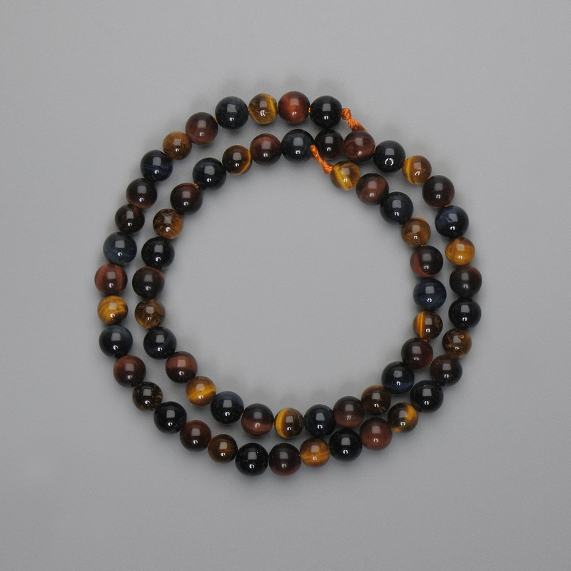 Perlen aus Stierauge, Tigerauge und Sonnenauge – glatte Kugeln 6 mm, Länge ca. 37 cm ±
