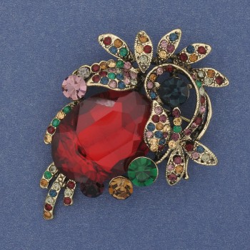 Anhänger-Brosche Akzent – Kristalle und Strasssteine, goldfarbenes Metall, 60×45 mm+