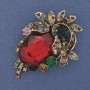 Anhänger-Brosche Akzent – Kristalle und Strasssteine, goldfarbenes Metall, 60×45 mm+