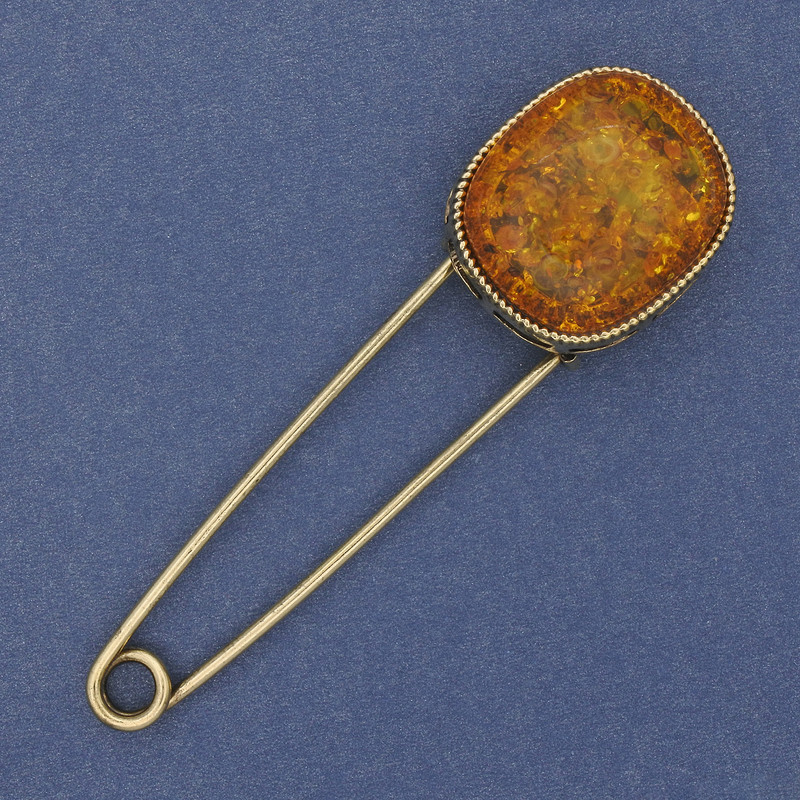 Brosche mit Bernstein-Imitation (künstlich) 76×22 mm ± goldfarbener Metallglanz