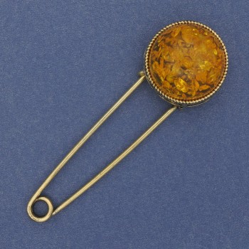 Bernstein-Brosche (künstlich) 76×24 mm ± goldfarbenes Metall