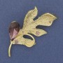 Brosche/Anhänger Blatt mit Kristall und Strasssteinen, goldfarbenes Metall, 67×35 mm+