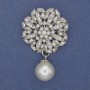 Brosche Akzent mit Anhänger, Perle und Strass, silberfarbenes Metall, 33×53 mm+