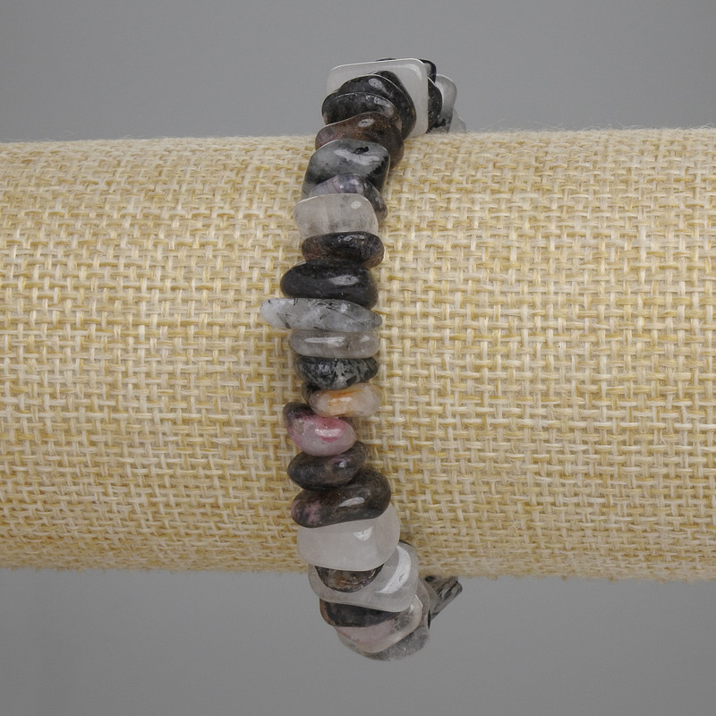 Armband aus Rutilquarz-Haarquarz-Chips, 8–11 × 3–4,5 mm, 5 mm ±, Länge ca. 18 cm, Stretcharmband