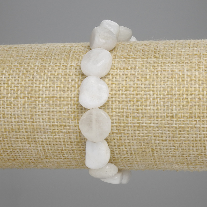 Adular-Armband, abgerundete Mondstein-Kiesel, Ø ca. 11–12 × 10–12 mm, Länge ca. 18 cm, elastisch