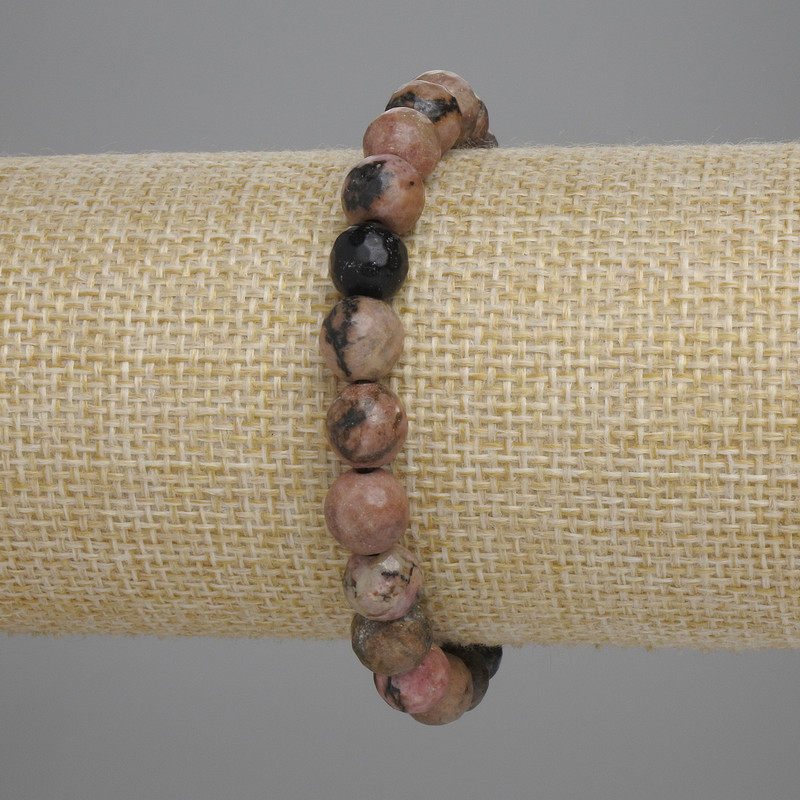 Rhodonit-Armband, facettierte Kugeln, Durchmesser ca. 8 mm, Länge ca. 18 cm, elastisch