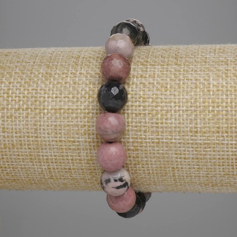 Rhodonit-Armband, facettierte Kugeln, Durchmesser ca. 10 mm, Länge ca. 18 cm, elastisches Band