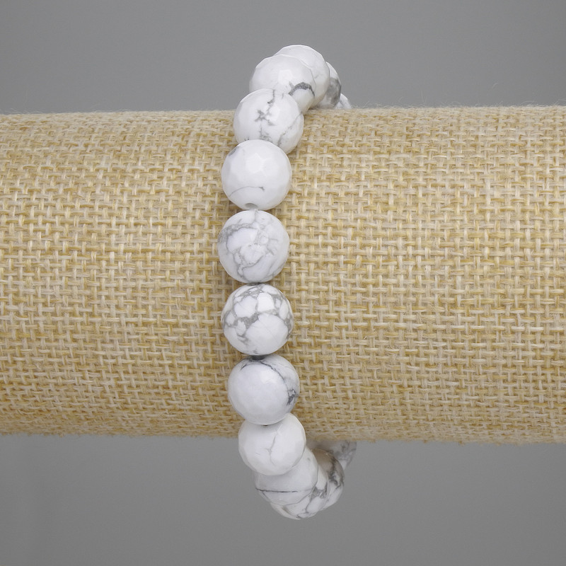 Kaolinit-Armband, facettierte Kugeln, Durchmesser ca. 10 mm, Länge ca. 18 cm, Stretcharmband