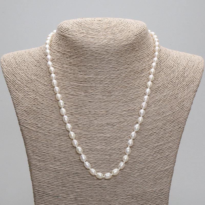 Halskette aus natürlichen Flussperlen, 8–8,5 × 5–6 mm ±, Länge 45 cm ± 5 cm Verlängerungskette