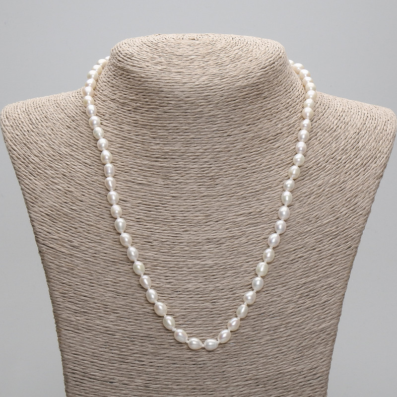 Perlenkette aus natürlichen Flussperlen, 7,5–8 × 6 mm ±, Länge 45 cm ± 5 cm Verlängerungskette