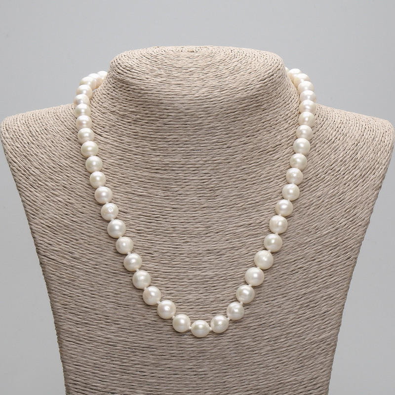 Kette aus natürlichen Flussperlen 9–10 × 8–8,5 mm, Länge ca. 45 cm ± 5 cm Verlängerungskette