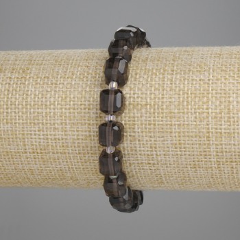 Armband aus facettiertem Rauchquarz – Würfel 8×8 mm ±, Rocailles-Perlen 3 mm ±, Länge 18 cm ±, Stretch