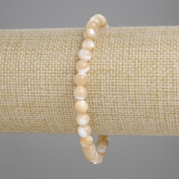 Armband aus beigem Perlmutt, glatte Kugeln, Durchmesser ca. 6 mm, Länge ca. 18 cm, elastisch