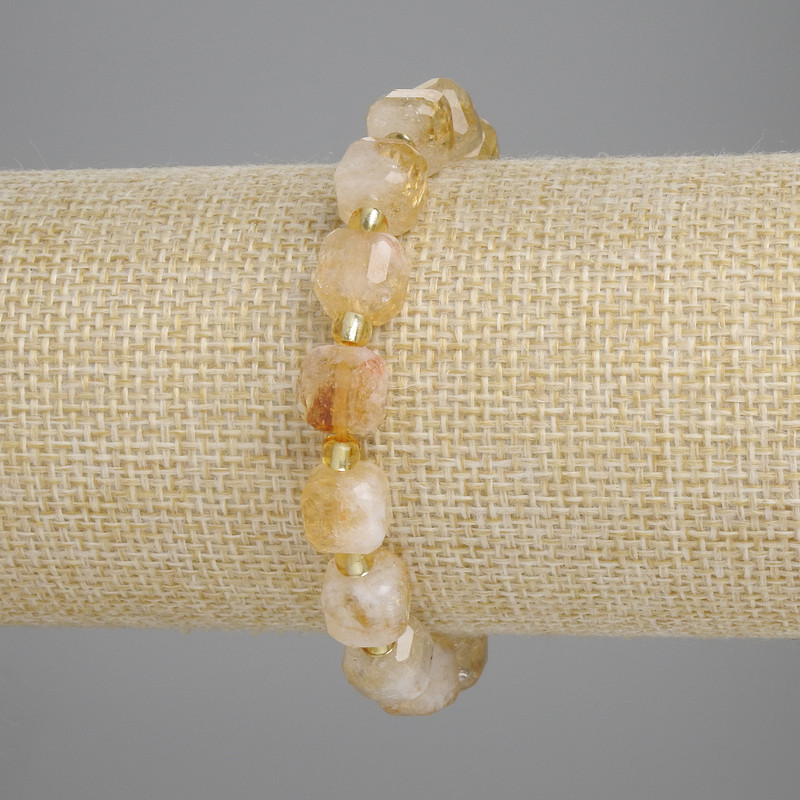Armband Citrin, facettierte Würfel, Durchmesser ca. 8,5 mm, 3 mm Perlen, Länge ca. 18 cm, elastische Schnur