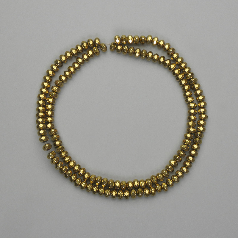 Facettierte Hämatit-Rondell-Perlen in Goldfarbe, 4×2,5 mm, Länge 38 cm+