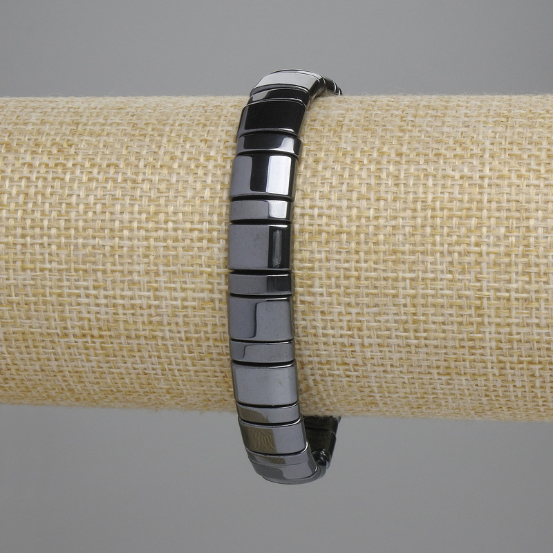 Hämatit-Gliederarmband 3×10 mm ± 7×10 mm ±, Länge ca. 18 cm, Stretch-Armband