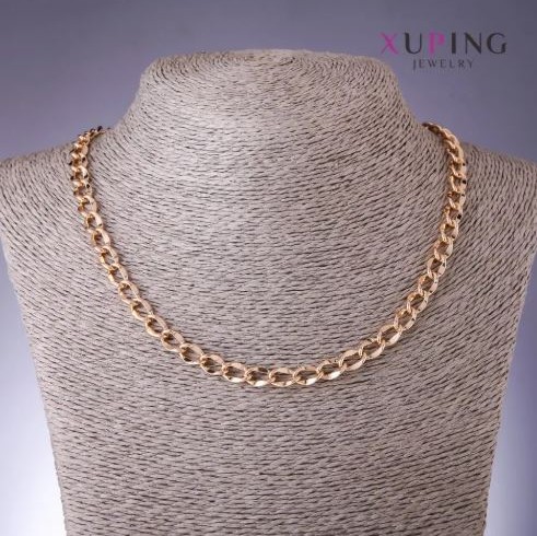 Xuping1 Kette mit gebogener Rombo-Flechtung, 7 mm Dicke, 51 cm Länge, 18K-Vergoldung