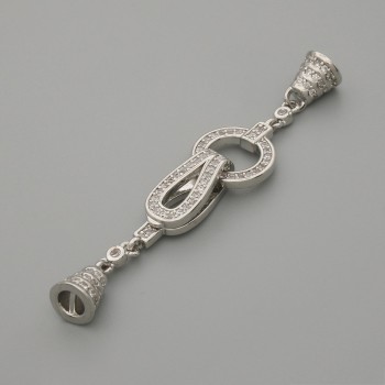 Endverschluss-Endkappe in silberfarbenem Metall mit Strasssteinen, Durchmesser ca. 20 x 11 mm, Länge ca. 52 mm